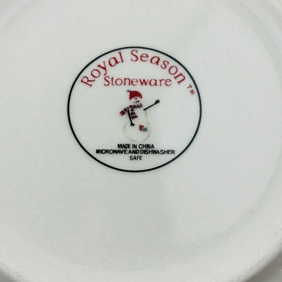 Royal Seasons Snowmen 4 Soup‎ Bowl Lot 6.75" Cereal Red Band Dots Green Trim - Picture 3 of 6